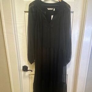 Soft Surroundings Black Long Sleeve Tiered Maxi Dress